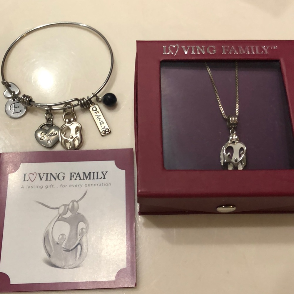 Loving family sterling silver necklace and matching charm.